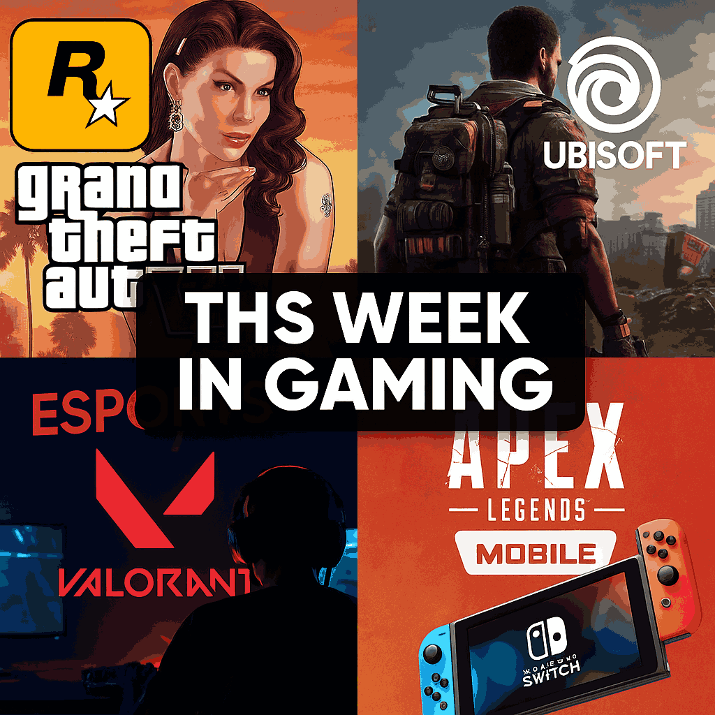 Weekly gaming news roundup featuring GTA VI, Ubisoft server issues, Valorant esports controversy, Apex Legends Mobile update, Xbox Game Pass additions, and Nintendo Switch 2 highlights – May 2025